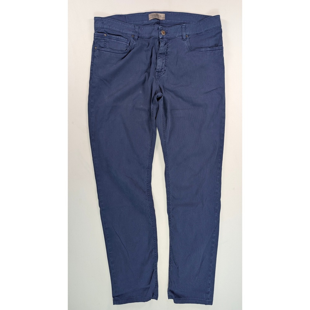 Teleria Zed Cobra Blue Cotton Tencel Pants Mens Size 38 Made in Italy Trousers